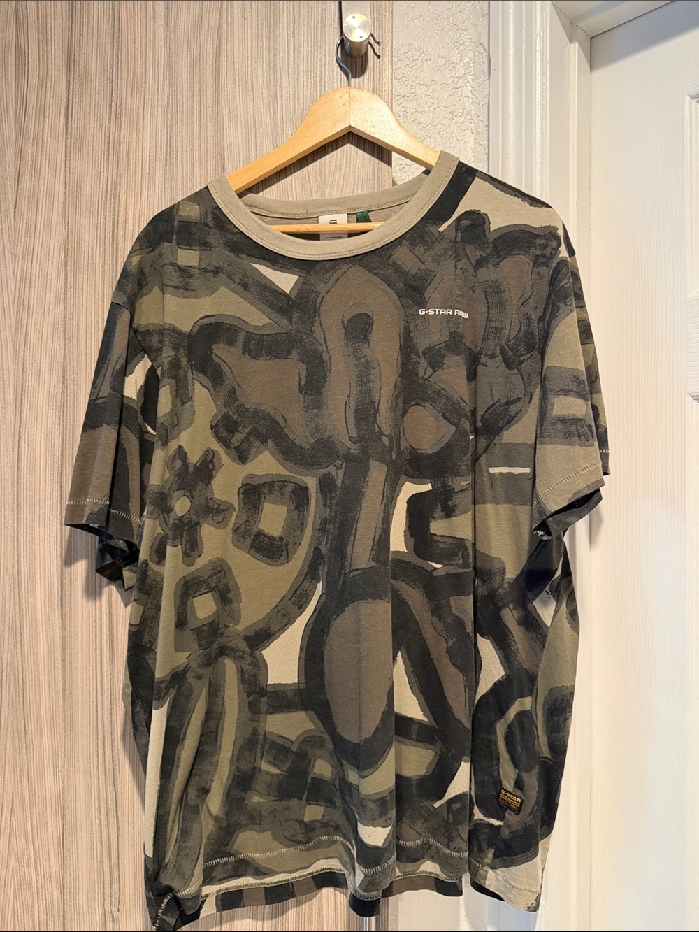 G-Star Olive and Black Abstract Brushstroke Tee